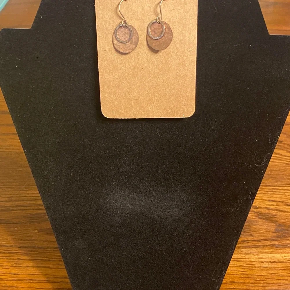 Hammered Bronze Industrial Boho Double Circle Dangle Earrings Handmade